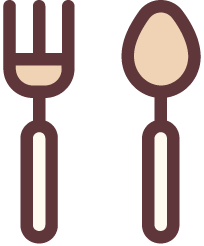 Red three-prong fork and spoon